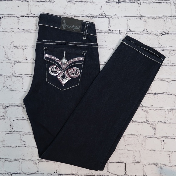 Sound‎ Girl Denim jeans Dark Wash Embeleished Size 13 Stretch - Picture 1 of 16